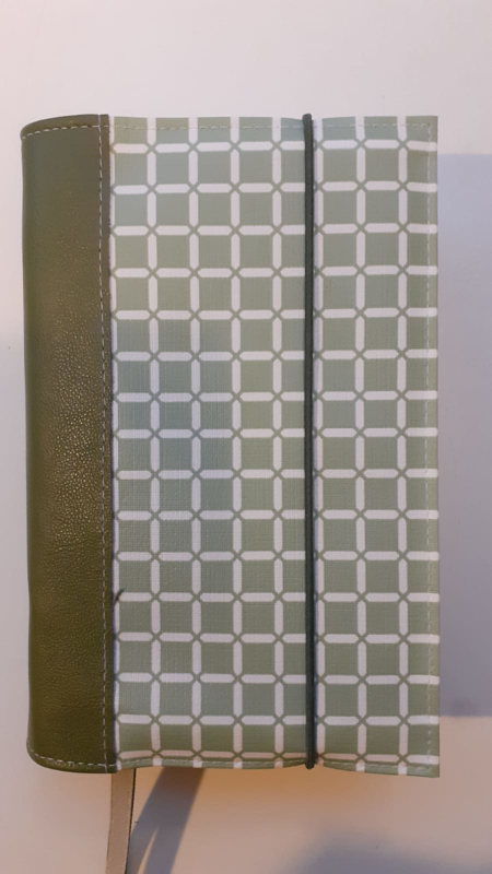 Bijbelhoes Tafelzeil Wafel Oudgroen incl. rug van Kunstleer Olive - Afbeelding 3