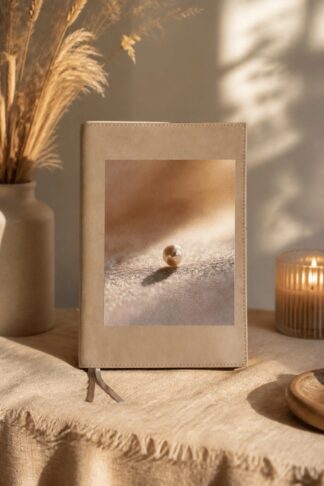 Bijbelhoes van beige kunstleer met een eigen foto in kleur op de voorkant