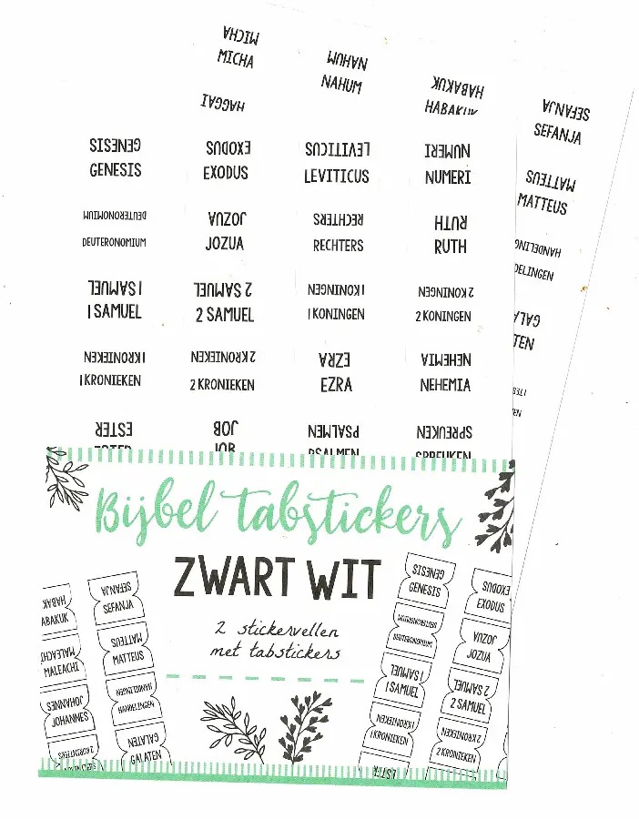 Bijbel tabstickers zwart wit, 2 stickervellen