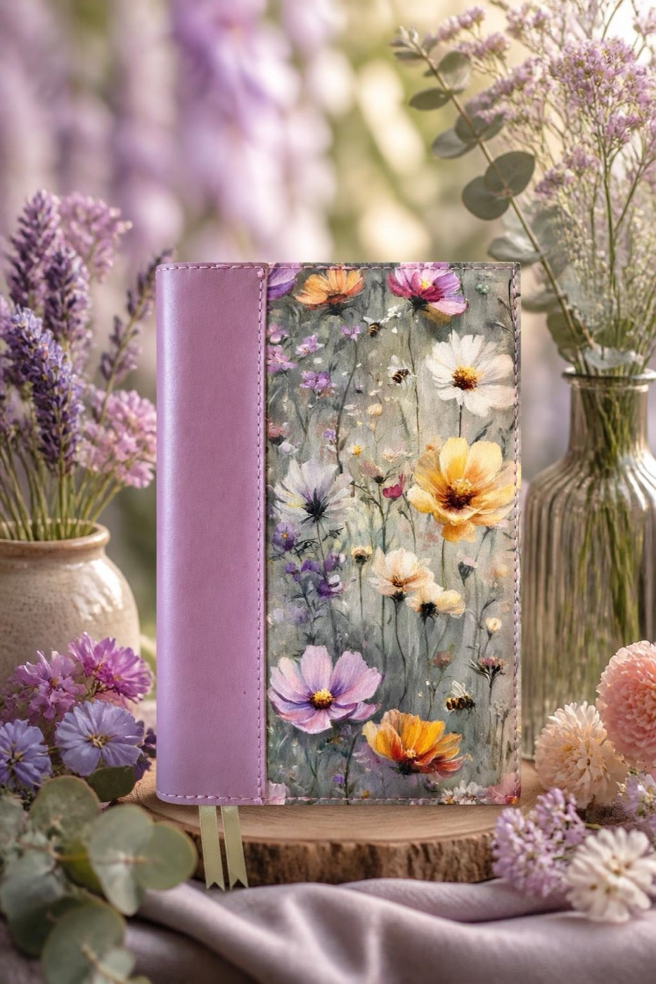 Lila Bijbelhoes met veldbloemenprint